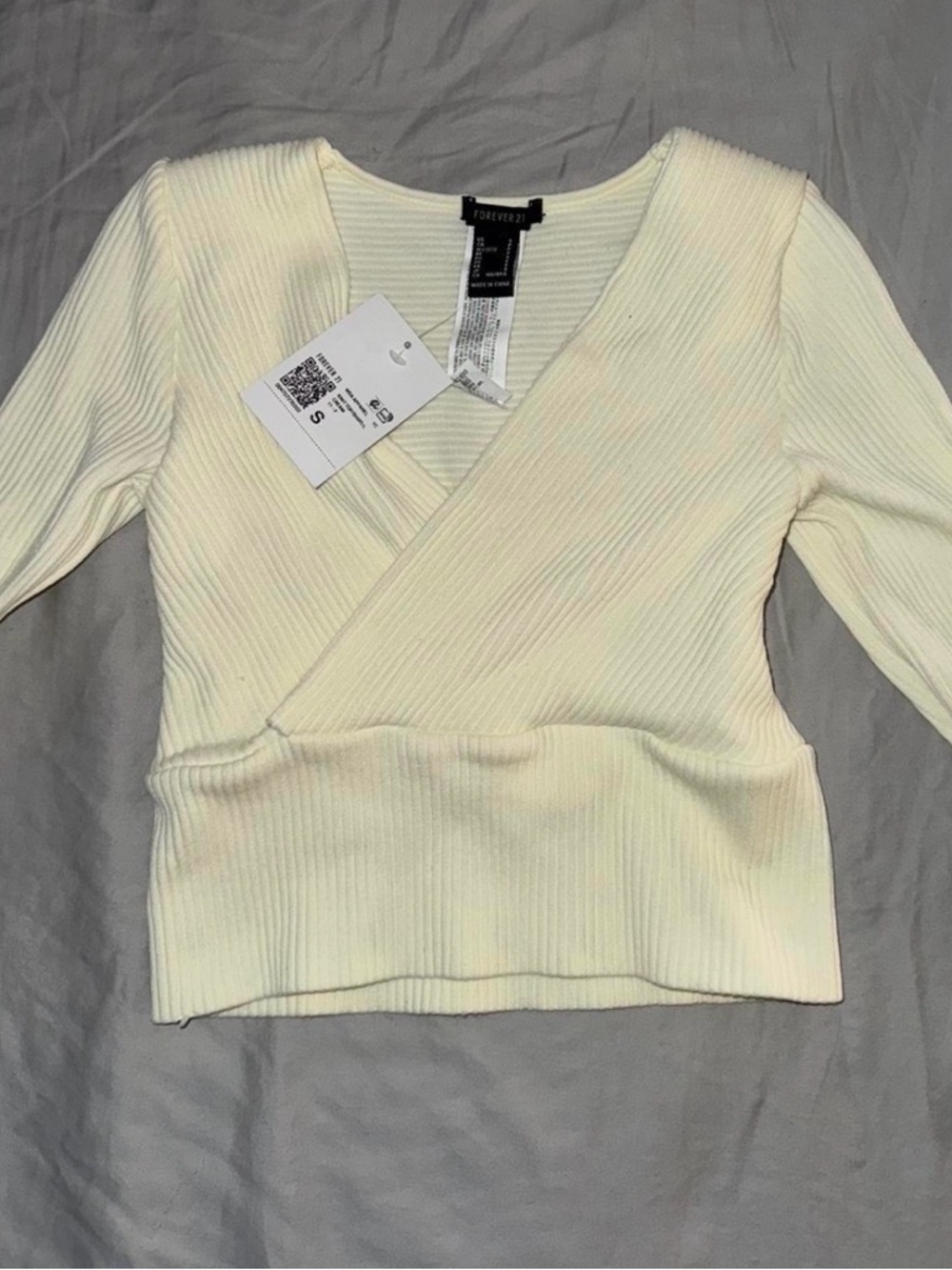 Forever 21 Cream Ribbed Wrap Top